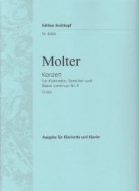 Molter Clarinet Concerto No4 D Clarinet & Piano Sheet Music Songbook