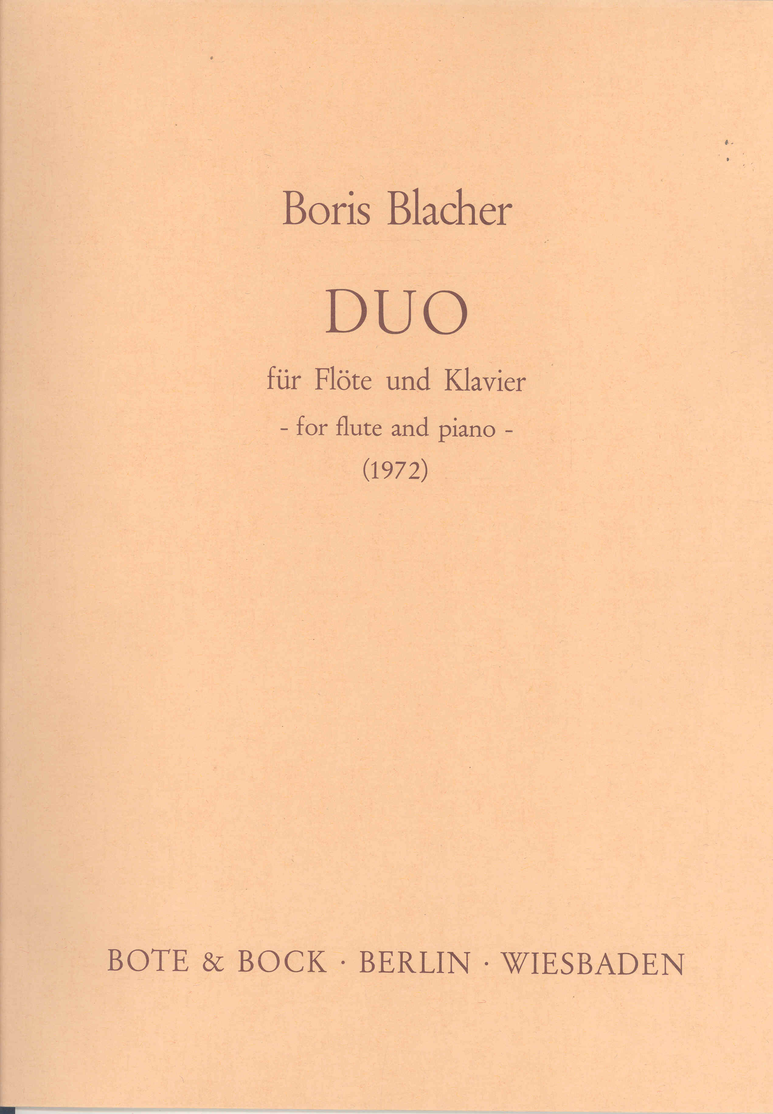 Blacher Duo For Flute And Piano (1972) Sheet Music Songbook