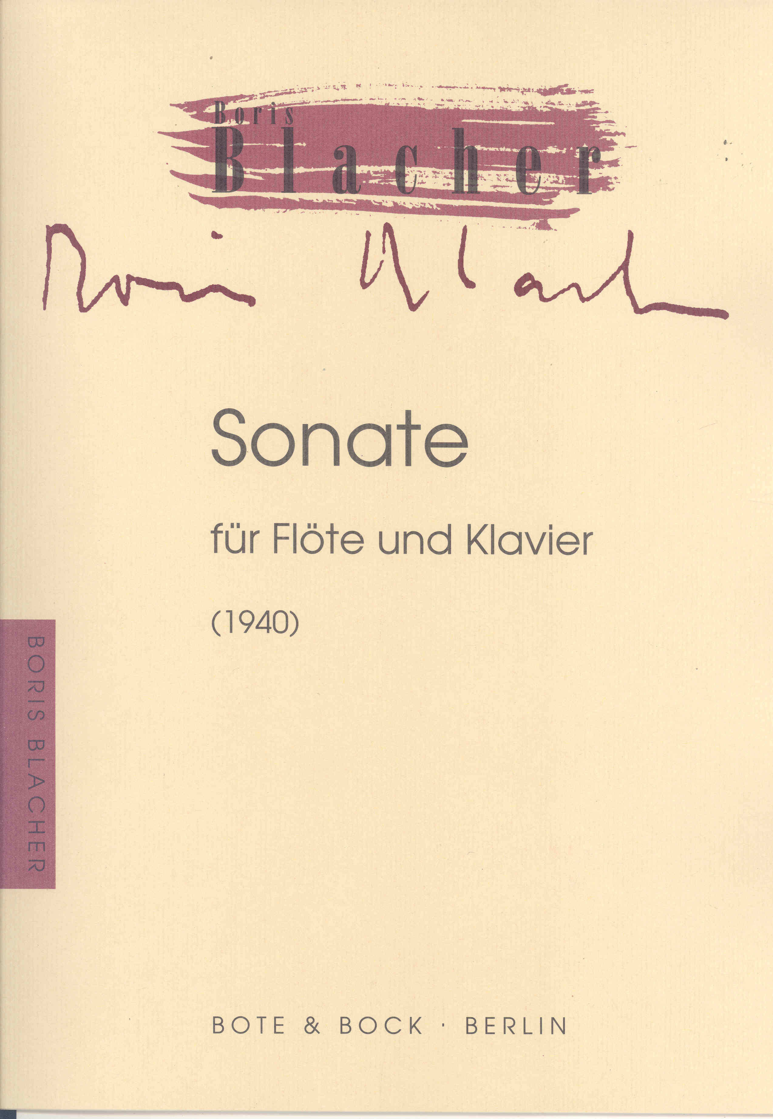 Blacher Sonata  Flute & Piano Sheet Music Songbook