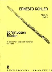 Kohler 30 Virtuoso Etudes Op75 Vol 3 Flute Sheet Music Songbook