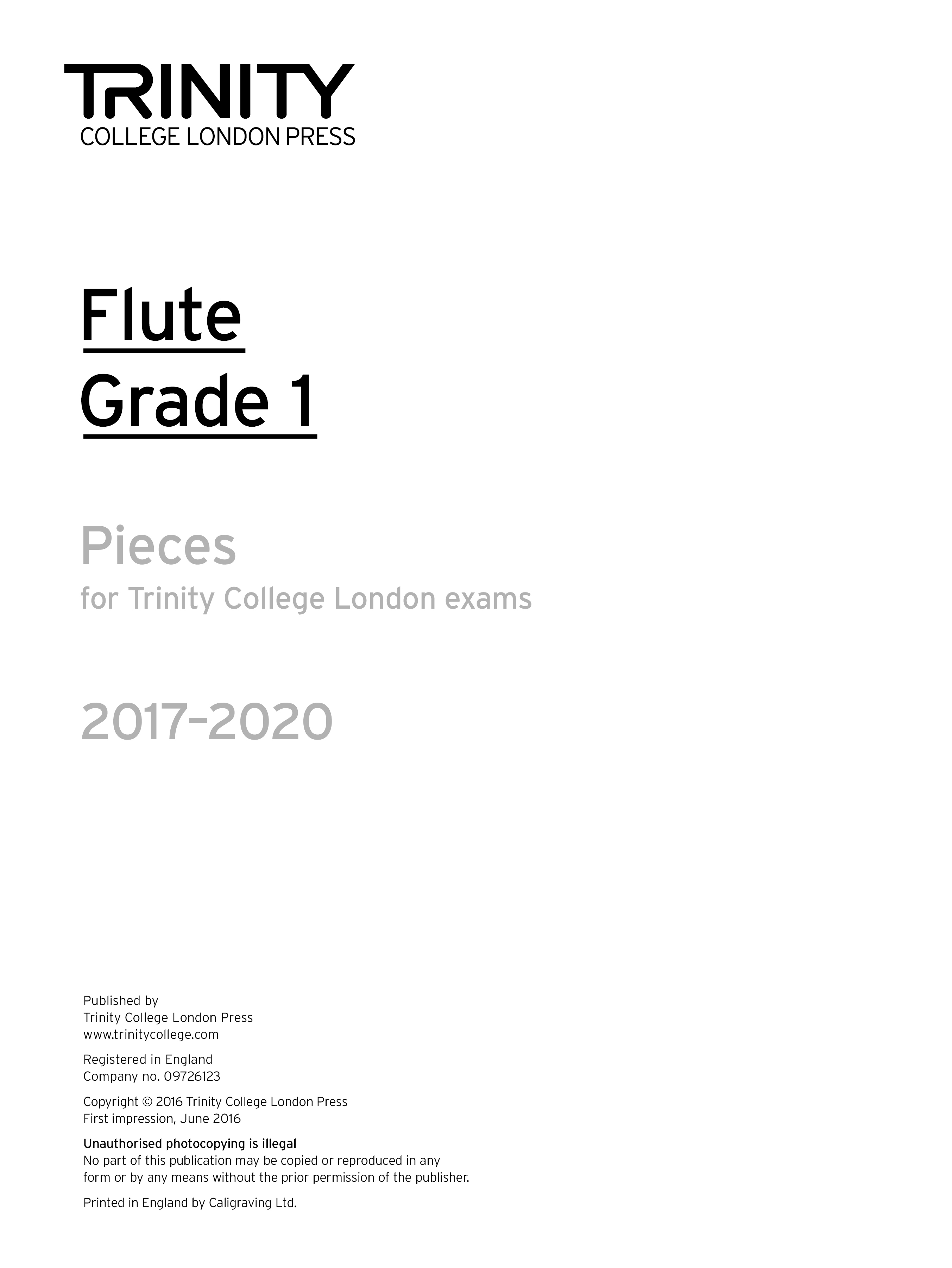 Trinity Flute Exams 2017-2022 Grade 1 Part Only Sheet Music Songbook