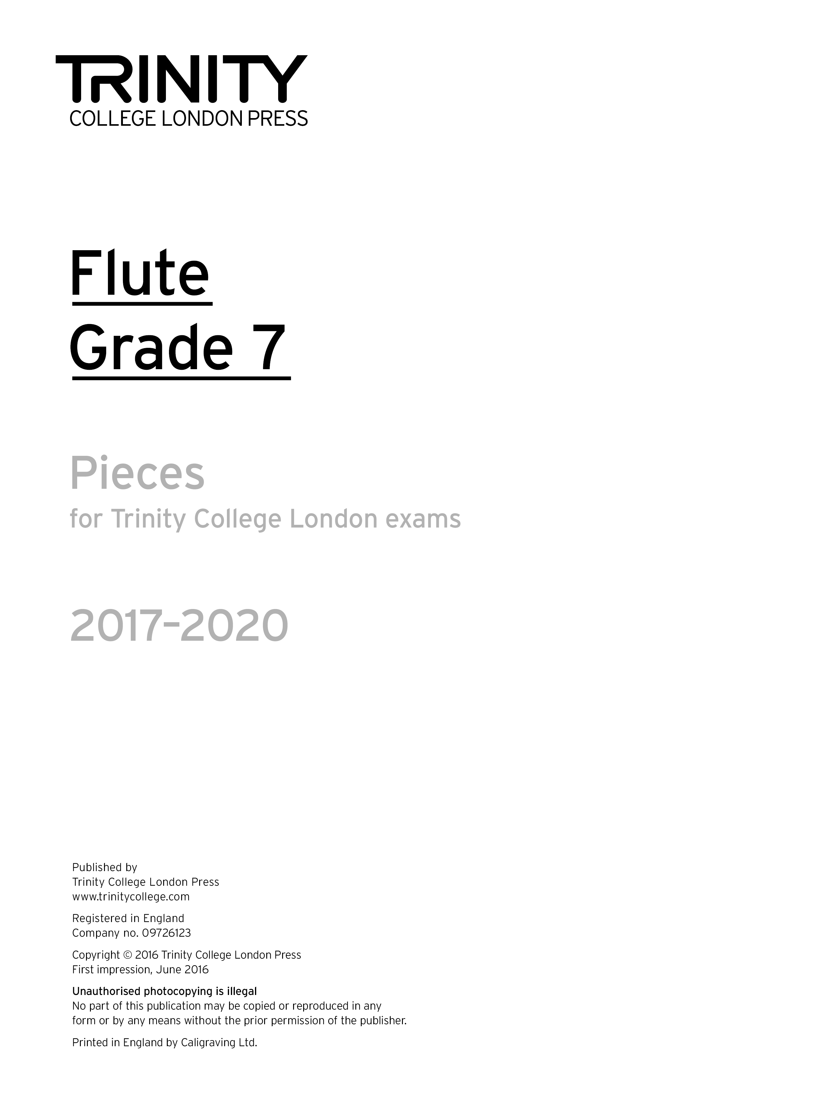 Trinity Flute Exams 2017-2022 Grade 7 Part Only Sheet Music Songbook