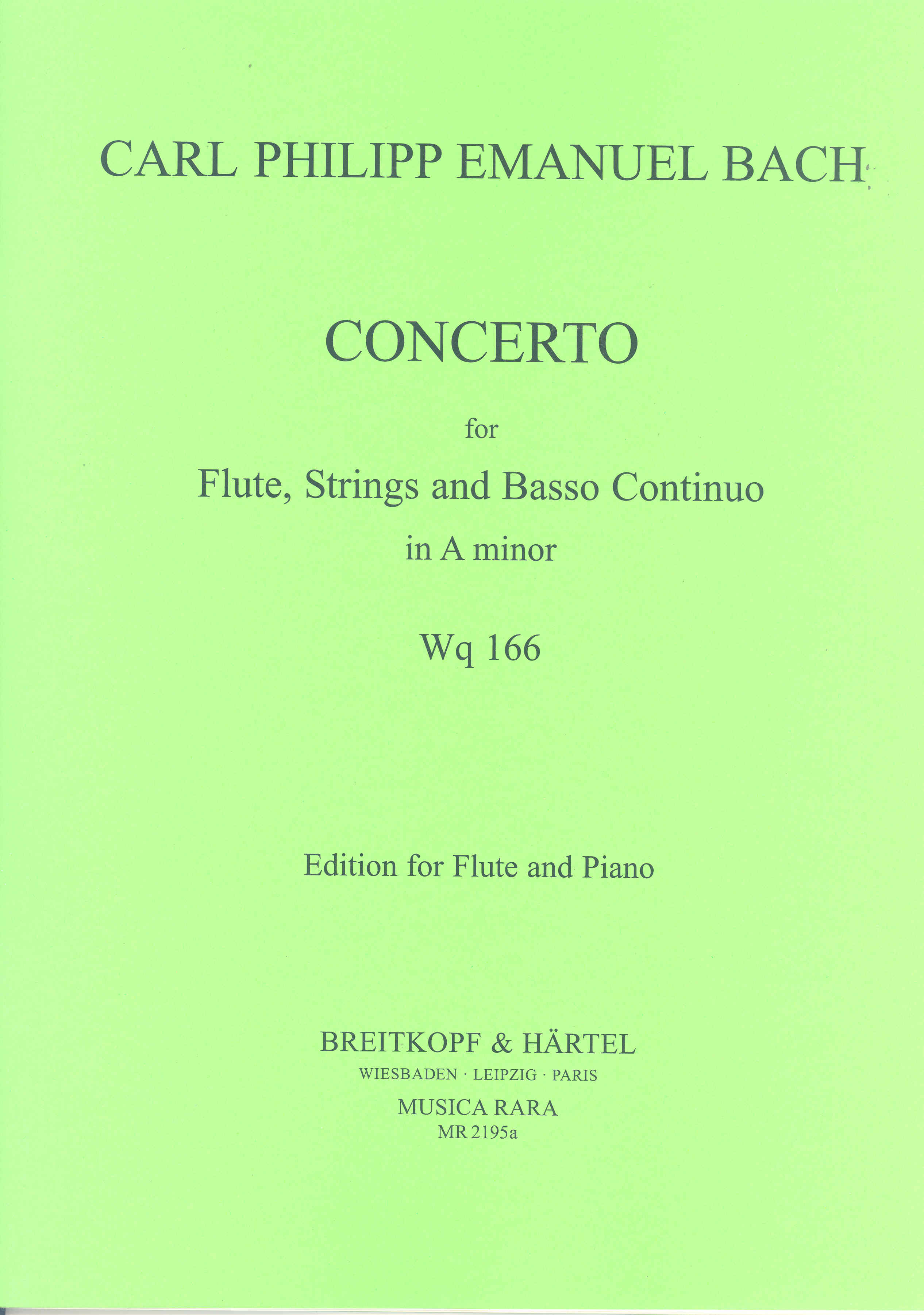 Bach Cpe Flute Concerto A Minor Wq166 Flute & Pft Sheet Music Songbook