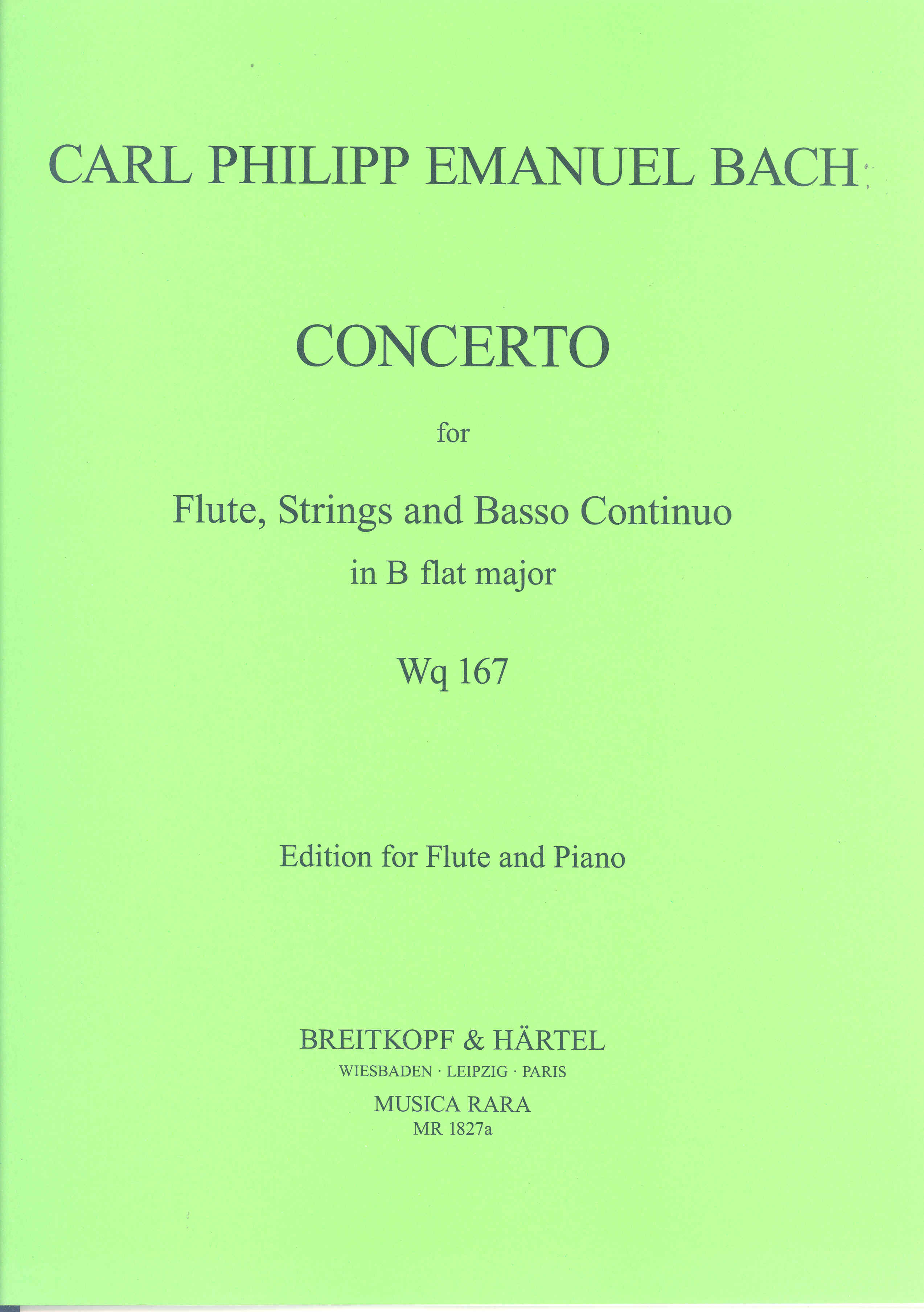 Bach Cpe Flute Concerto Bb Wq167 Flute & Piano Sheet Music Songbook