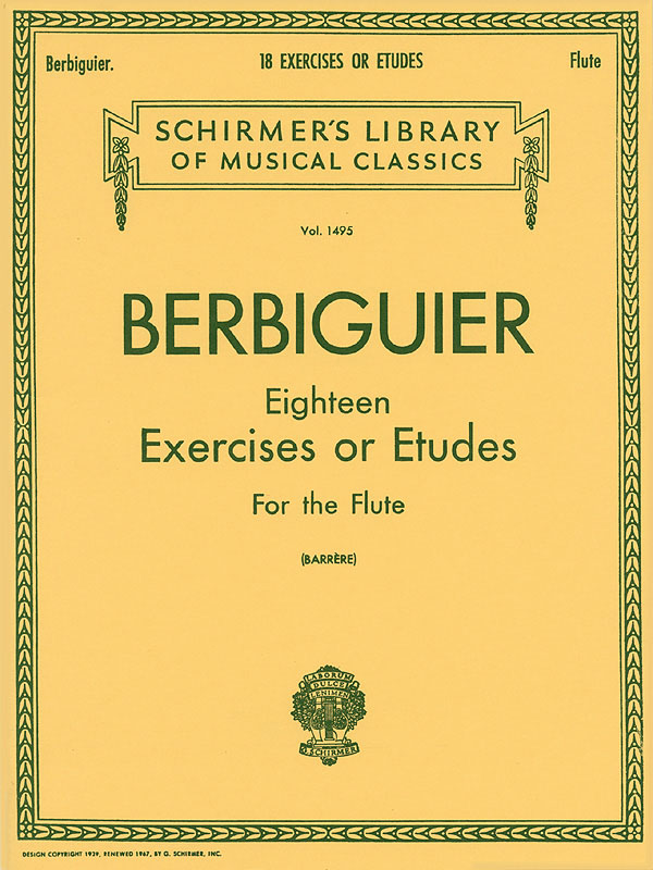 Berbiguier 18 Exercises Or Etudes For The Flute Sheet Music Songbook