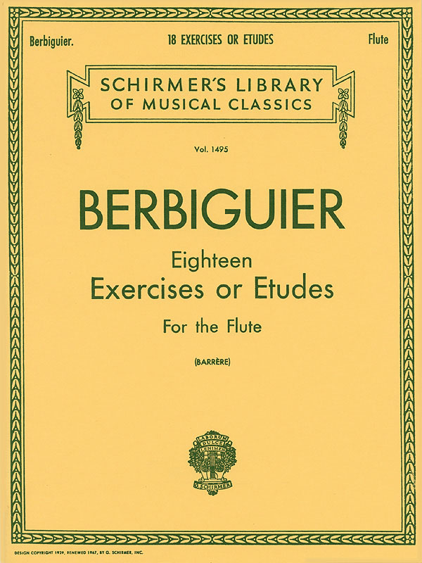 Berbiguier 18 Exercises Or Etudes For The Flute Sheet Music Songbook
