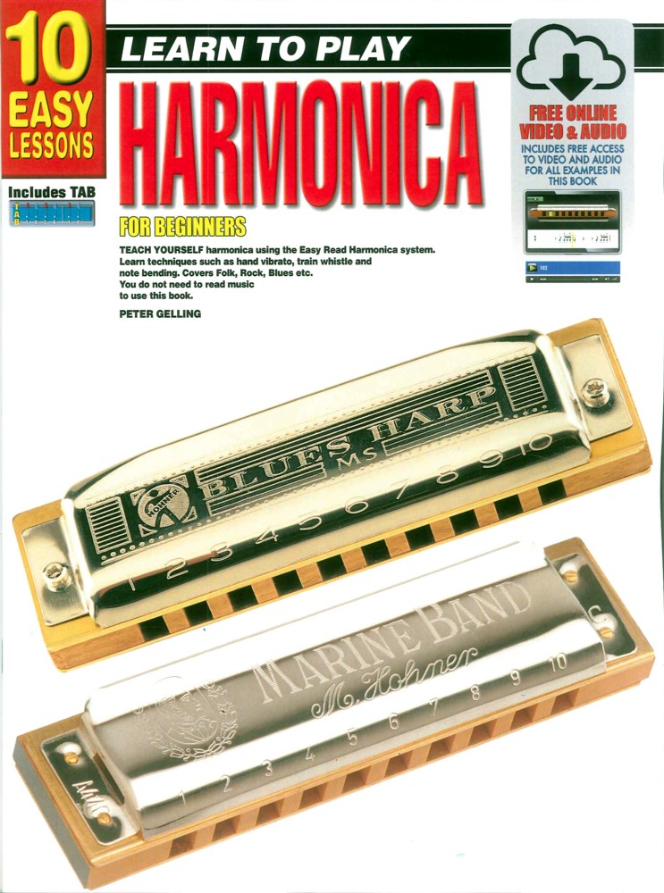 10 Easy Lessons Harmonica Book + Online Sheet Music Songbook