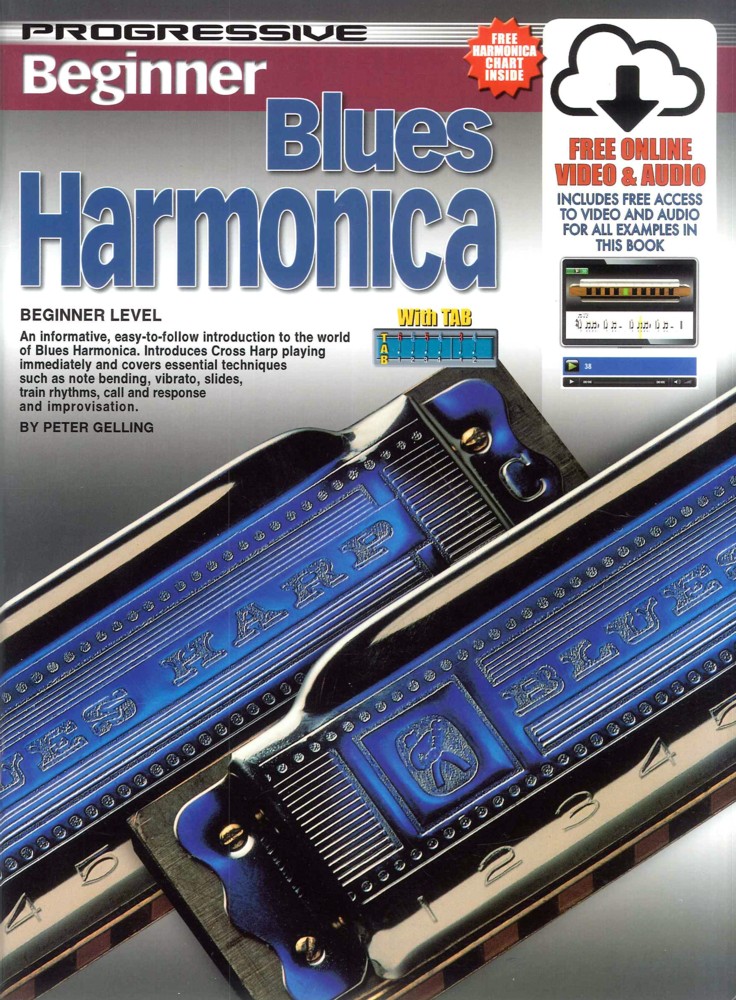 Progressive Beginner Blues Harmonica + Audio Sheet Music Songbook