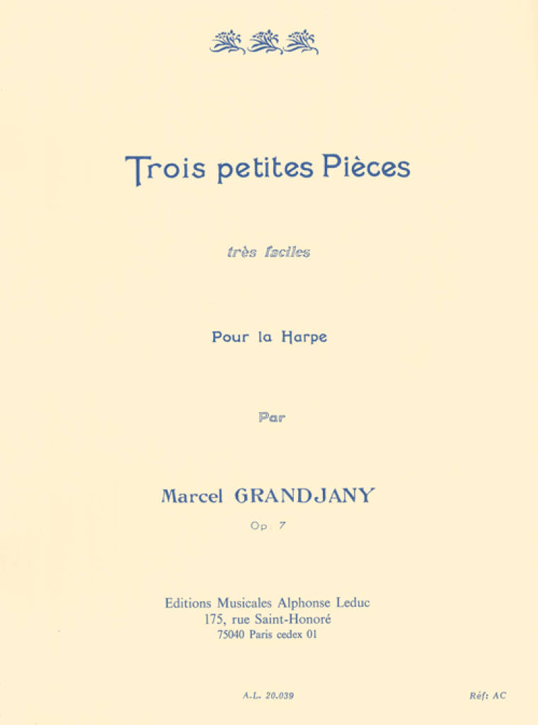 Grandjany Trois Petites Pieces Op7 Harp Sheet Music Songbook