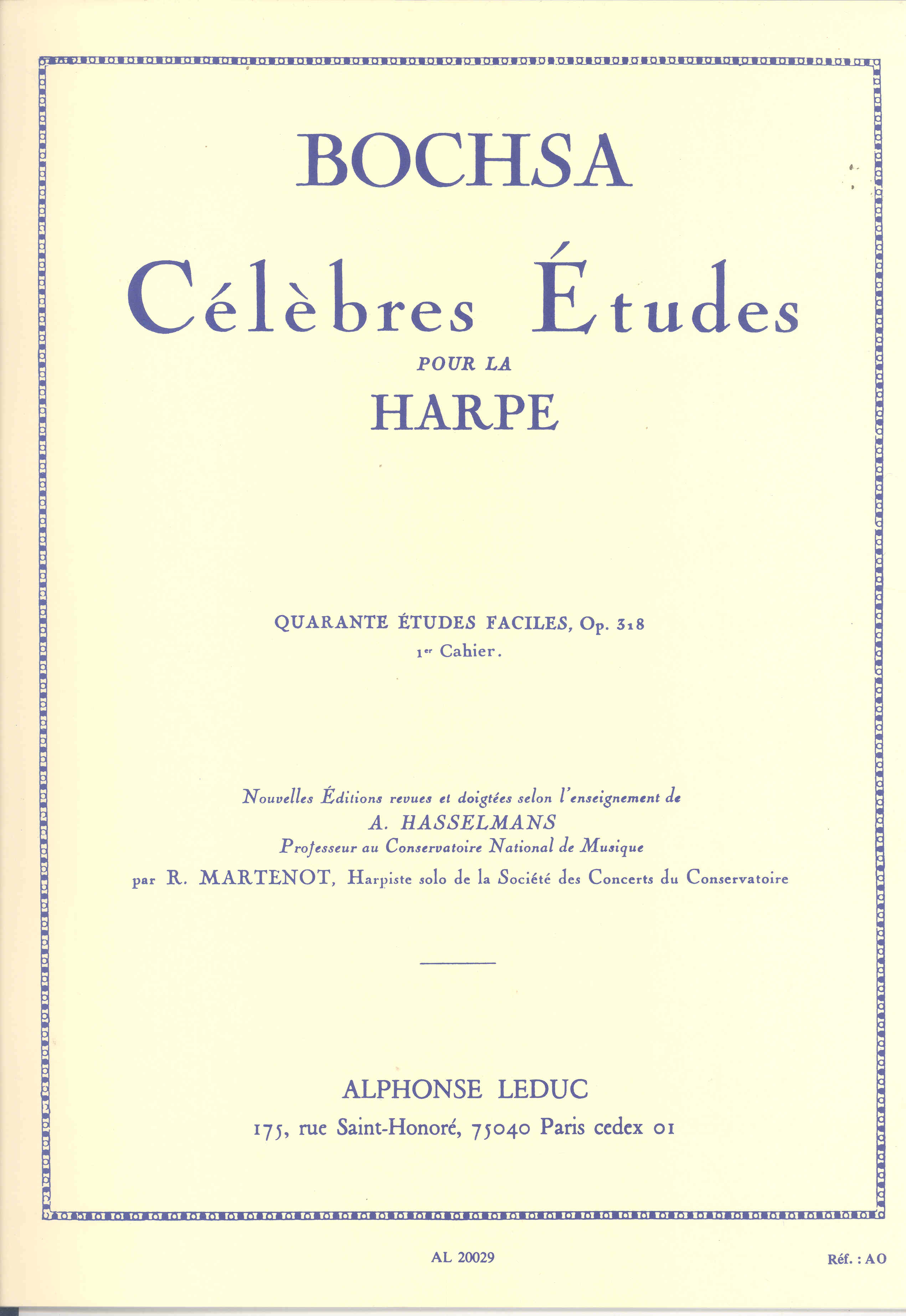 Bochsa 40 Etudes Faciles Op 318 Book 1 Harp Sheet Music Songbook