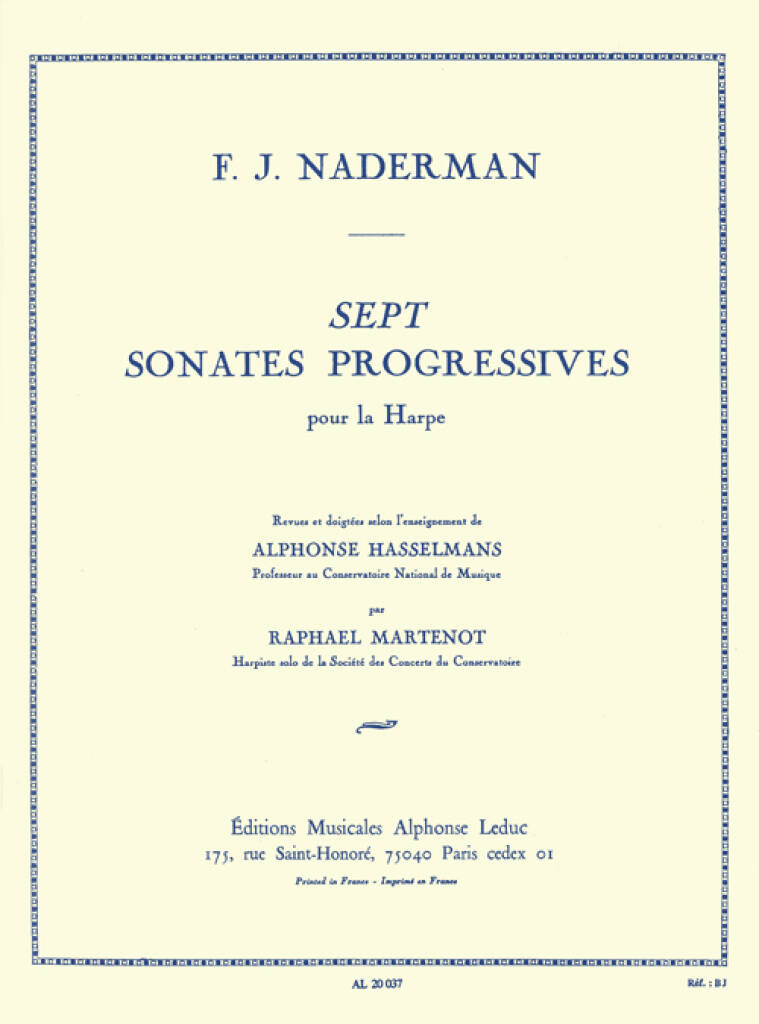 Naderman 7 Sonates Progressives For Harp Sheet Music Songbook