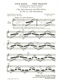 Brahms 4 Choruses Op17 Harp Part Sheet Music Songbook