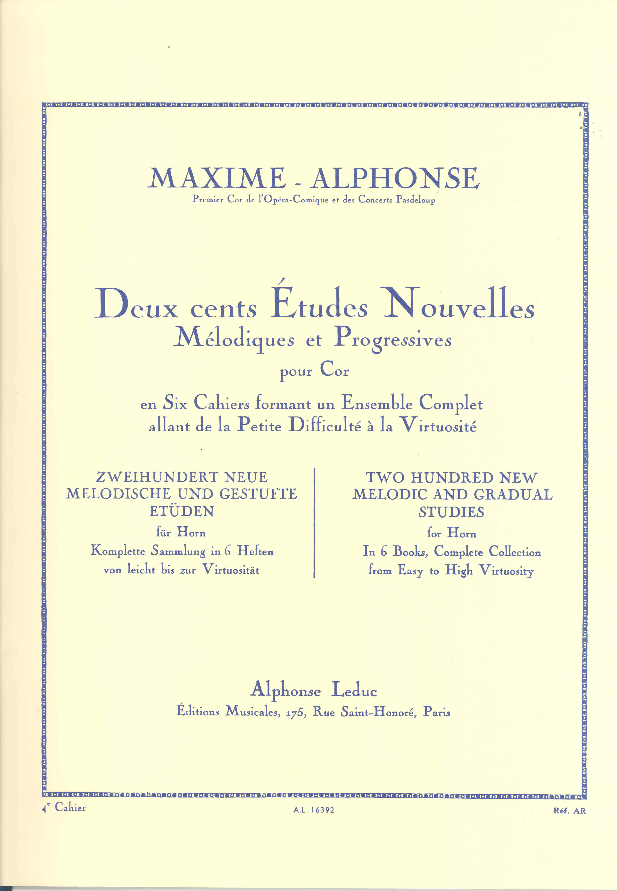 Alphonse 200 New Studies Book 4 Horn Sheet Music Songbook
