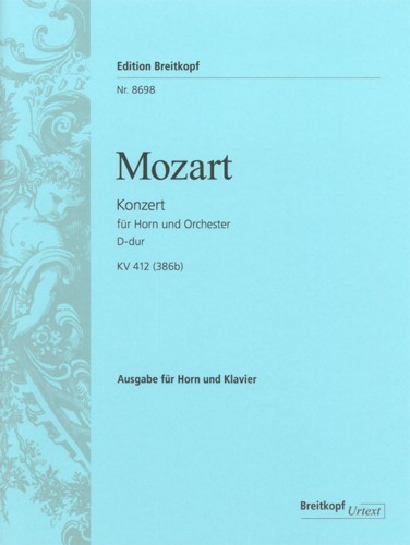 Mozart Concerto K412:386b D Horn & Piano Reduction Sheet Music Songbook