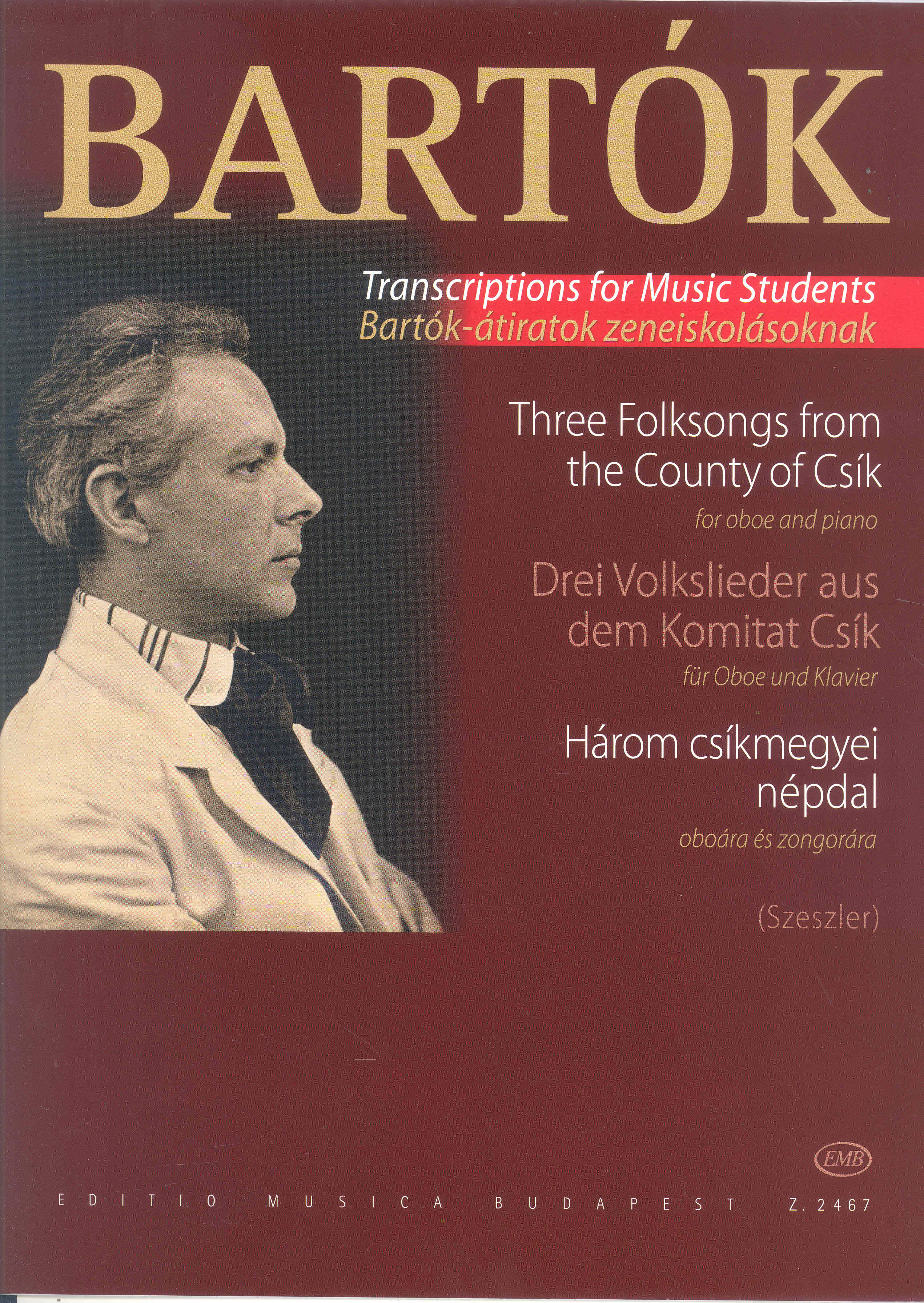 Bartok 3 Hungarian Folksongs From Csik Oboe Szeszl Sheet Music Songbook