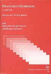 Geminiani Oboe Sonata No 6 Emin Sheet Music Songbook