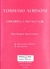 Albinoni Concerto Bb Op9/11 Oboe/piano Sheet Music Songbook