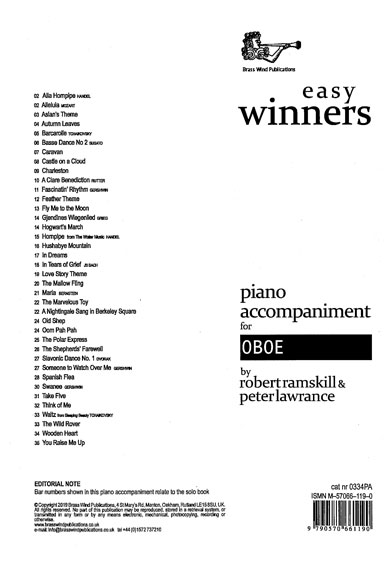 Easy Winners Lawrance Oboe Piano Accompaniments Sheet Music Songbook