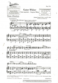 Strauss Emperor Waltz Op437 (kaiser) Piano Sheet Music Songbook