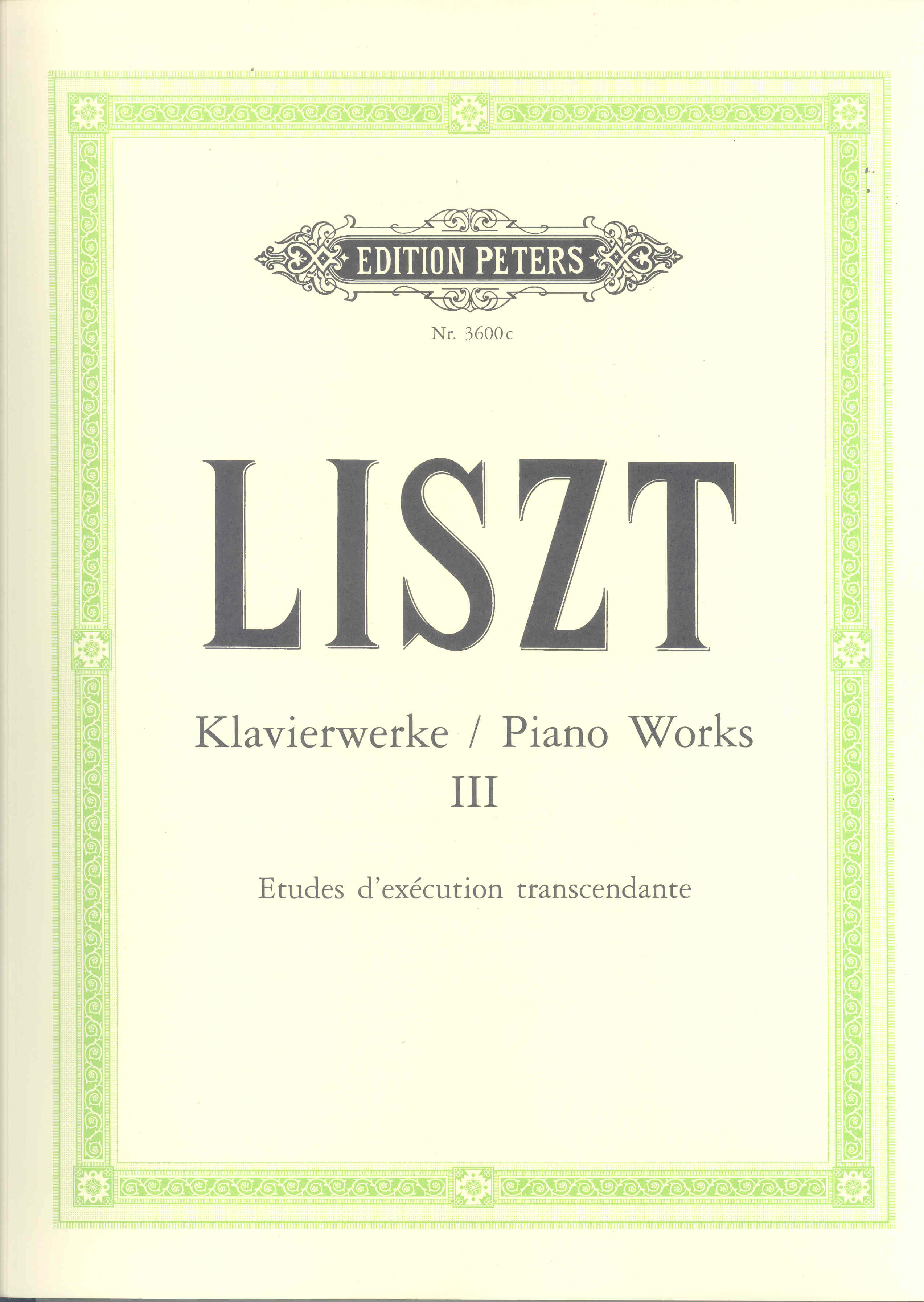 Liszt 12 Transcendental Studies Piano Works 3 Sheet Music Songbook