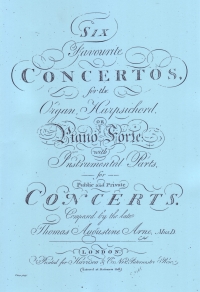 Arne Six Favourite Keyboard Concertos Sheet Music Songbook