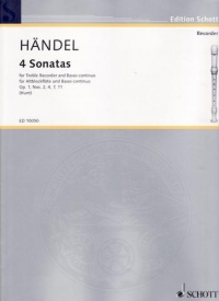 Handel Sonatas (4) Op1 Nos2 4 7 11 Treble Recorder Sheet Music Songbook