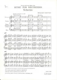 Britten Scherzo Recorder Quartet Sheet Music Songbook
