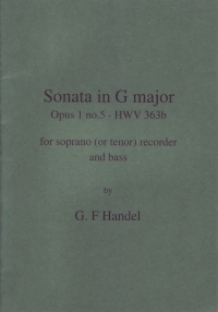 Handel Sonata Op1/5 G Hwv363b Descant Recorder Sheet Music Songbook