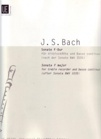 Bach Sonata Fmaj Treble Recorder/basso Cont Sheet Music Songbook