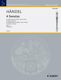 Handel Sonatas (4) Treble Recorder/piano Sheet Music Songbook