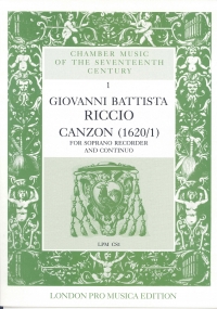 Riccio Canzone (1620-1) Soprano Recorder & Piano Sheet Music Songbook
