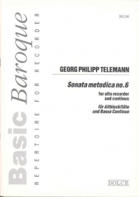 Telemann Sonata Metodica No 6 C Recorder & Piano Sheet Music Songbook