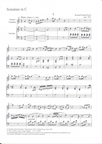 Klein Sonatina Cmaj Recorder & Piano Sheet Music Songbook
