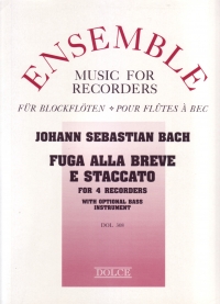 Bach Fuga Allabreve E Staccato 4 Recorders Sheet Music Songbook