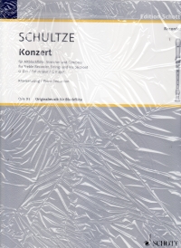 Schultze Concerto G Major Treble Recorder & Piano Sheet Music Songbook