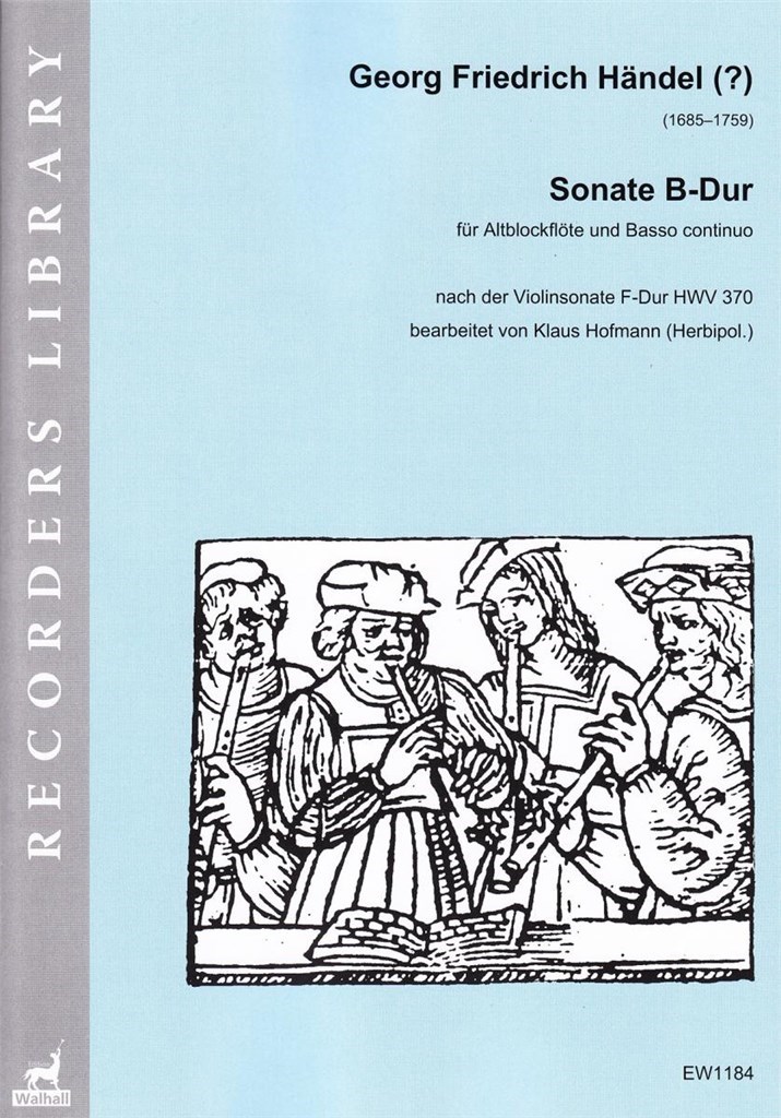 Handel Sonate B-dur Alto Recorder & Basso Continuo Sheet Music Songbook