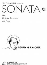 Handel Sonata Op1/13 Rascher Alto Sax & Piano Sheet Music Songbook