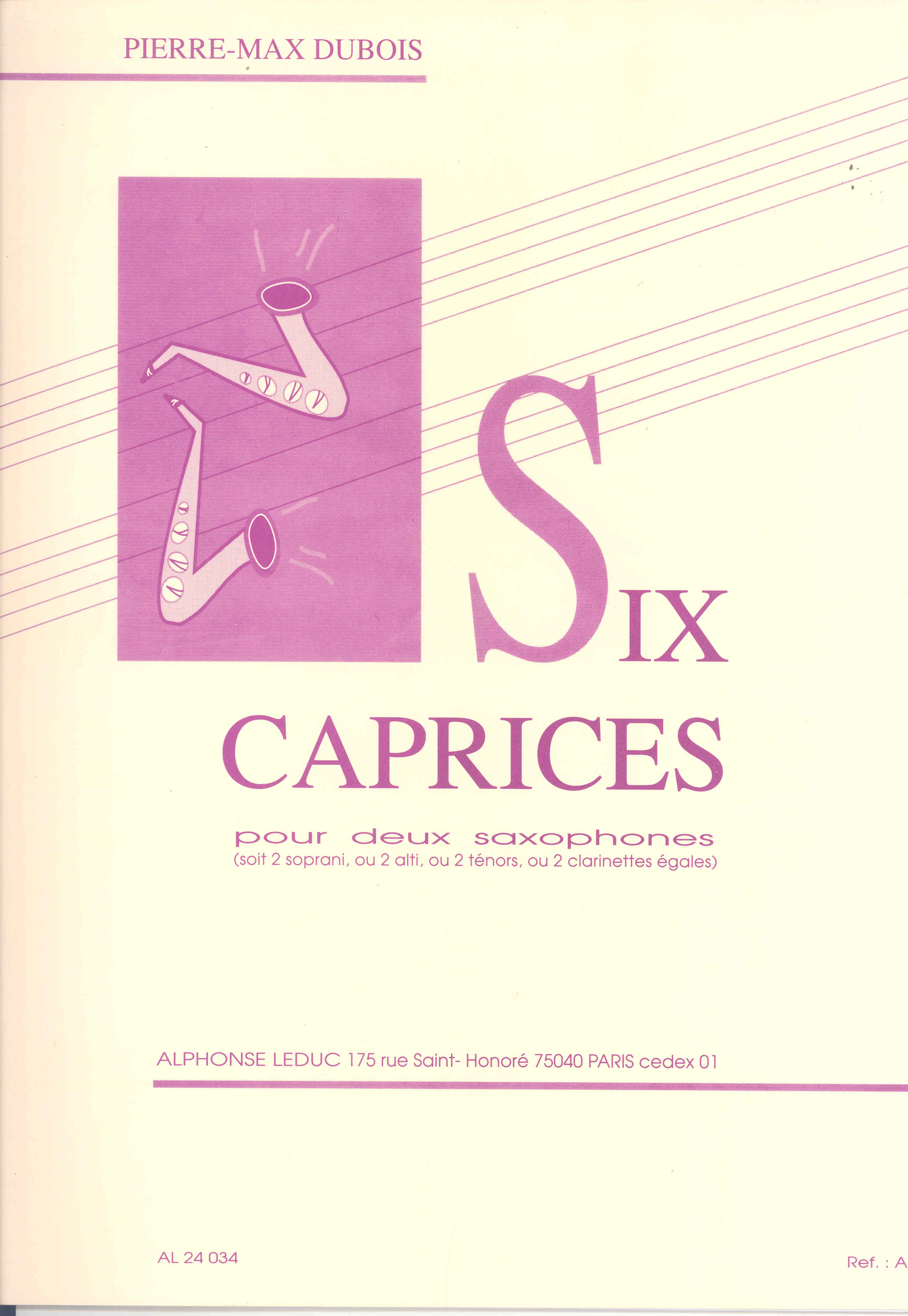 Dubois Six Caprices 2 Saxophones Sheet Music Songbook