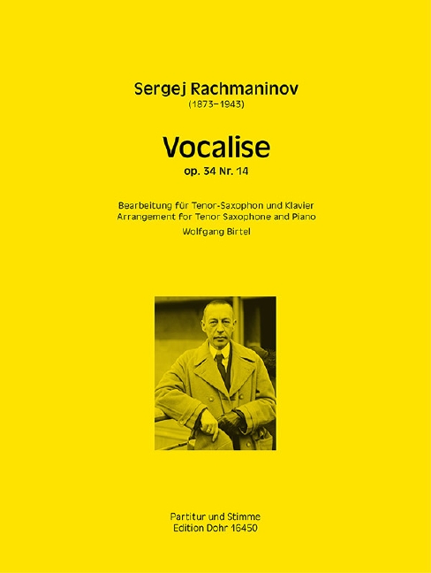 Rachmaninoff Vocalise Op.34/14 Tenor Saxophone Sheet Music Songbook