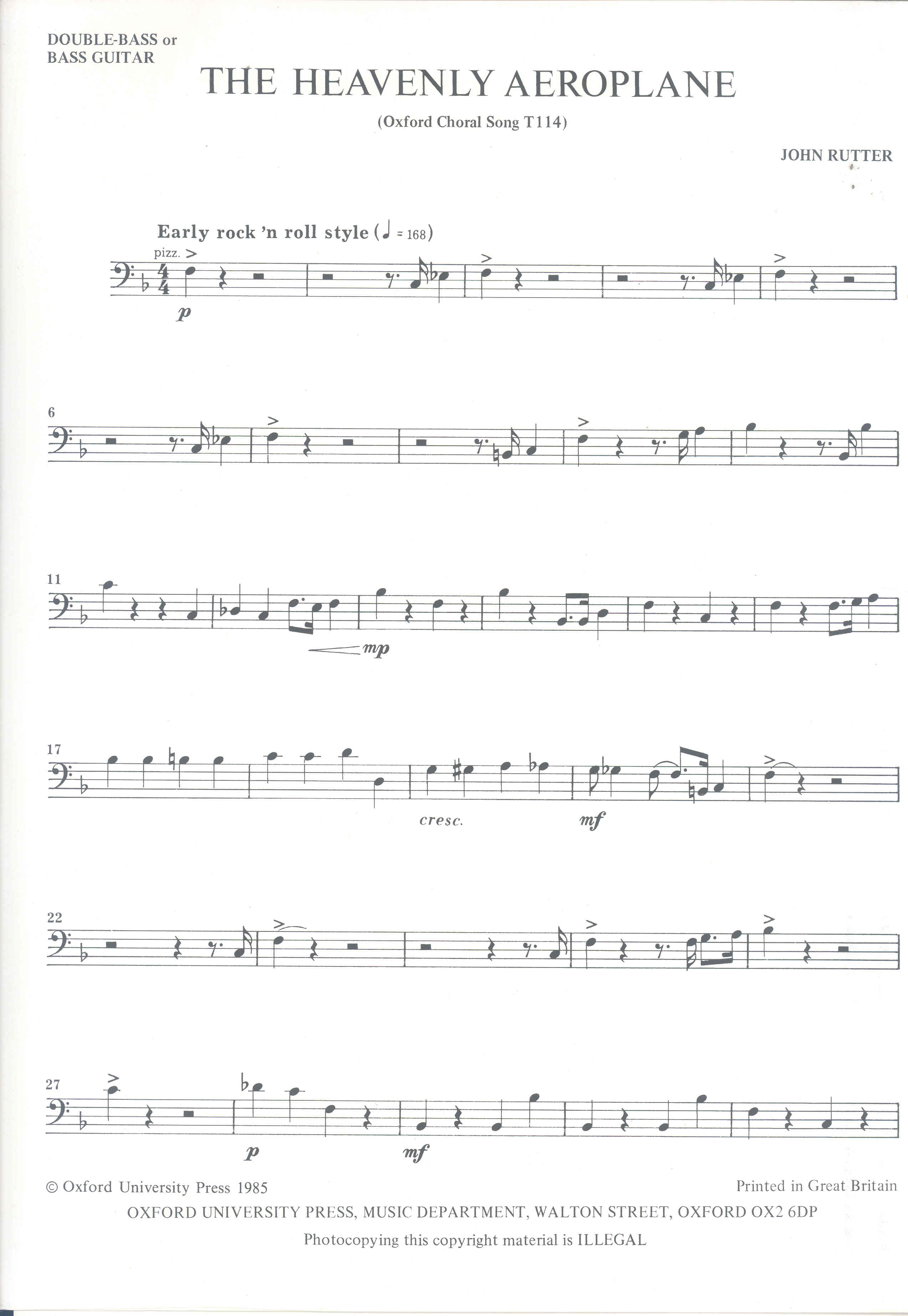 Rutter Heavenly Aeroplane Double Bass/bass Guitar Sheet Music Songbook