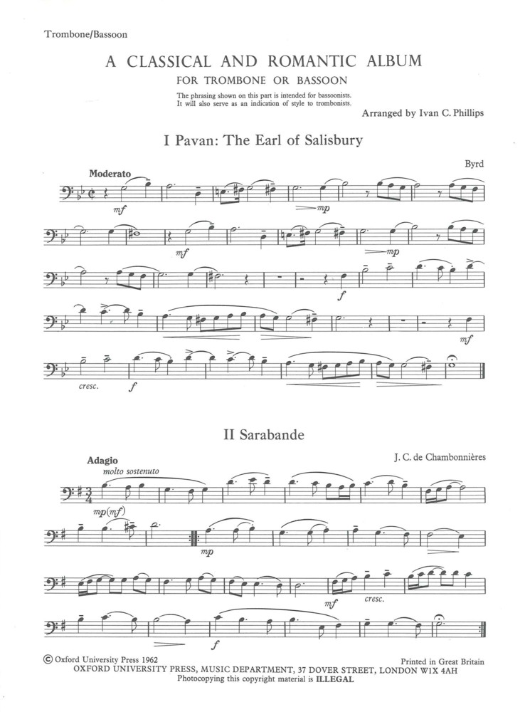Classical & Romantic Album Philips Trombone Pt Ony Sheet Music Songbook