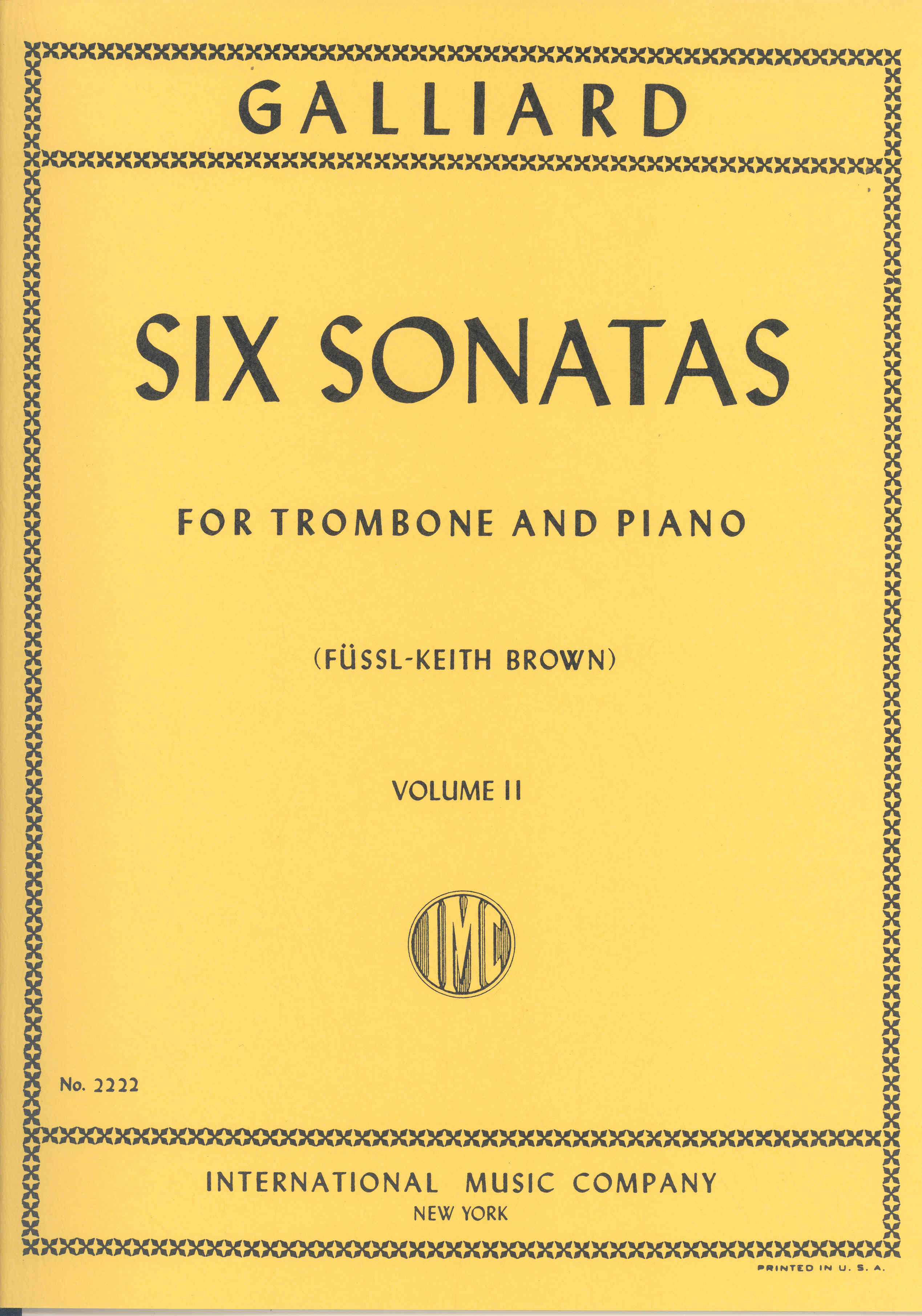 Galliard Six Sonatas Volume Ii Bass Trombone & Pno Sheet Music Songbook