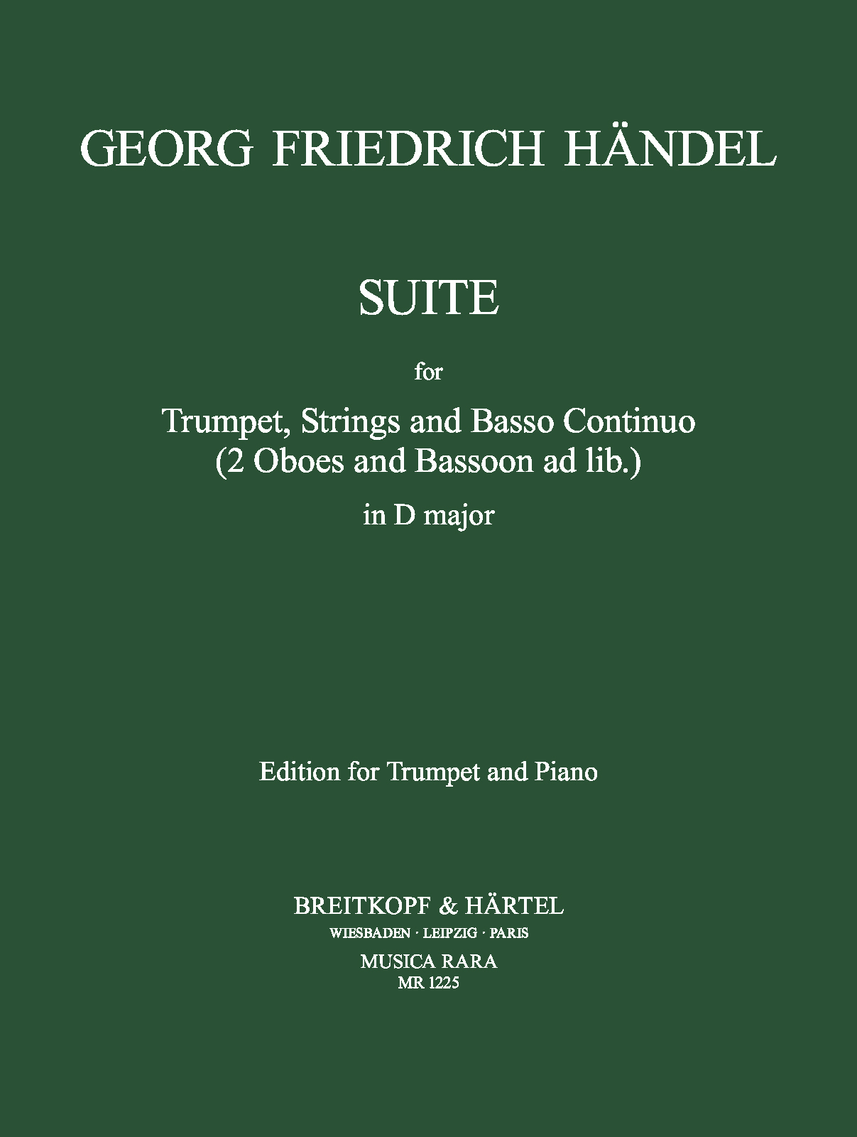 Handel Suite In D Trumpet & Piano Reduction Sheet Music Songbook