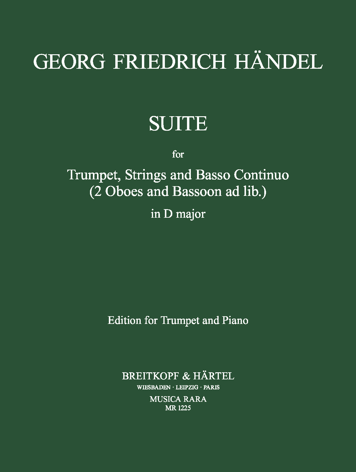Handel Suite In D Trumpet & Piano Reduction Sheet Music Songbook