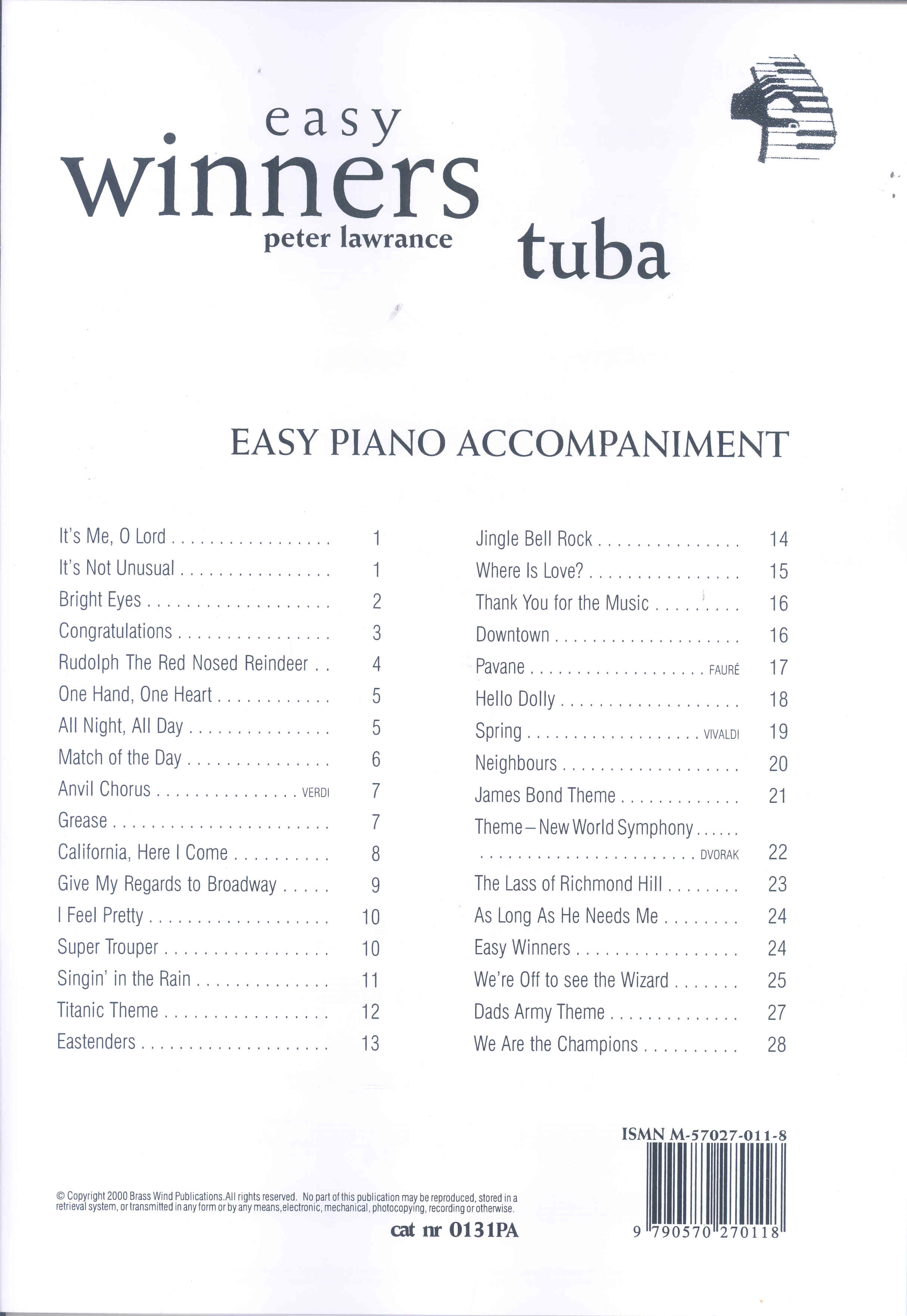 Easy Winners Lawrance Tuba Bass Clef Piano Accomp Sheet Music Songbook