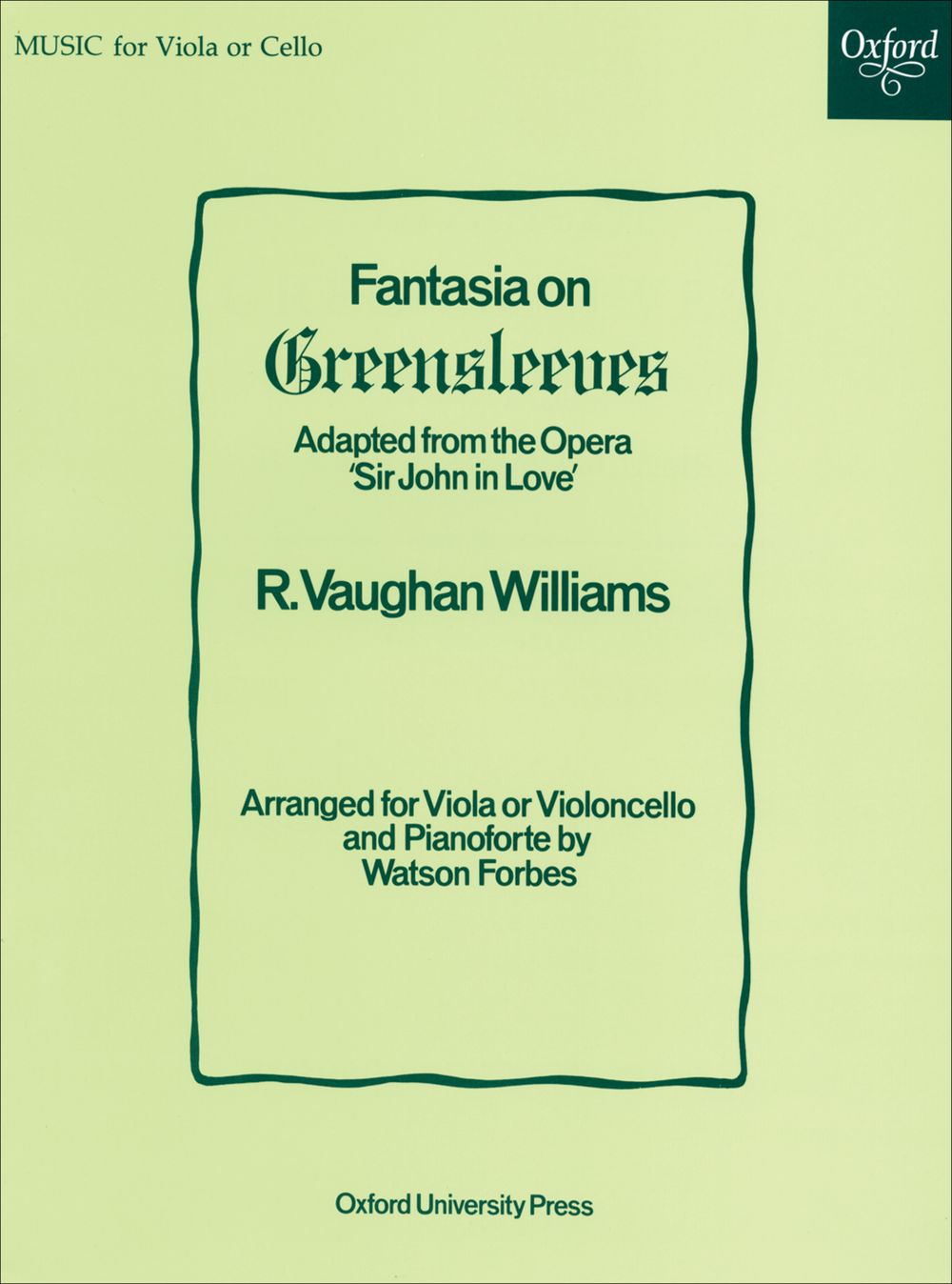 Vaughan Williams Fantasia On Greensleeves Viola Sheet Music Songbook