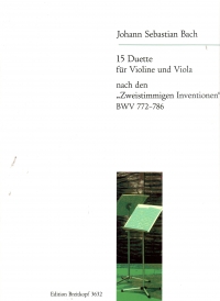 Bach Duets (15) Bwv 772-786 Violin & Viola Sheet Music Songbook
