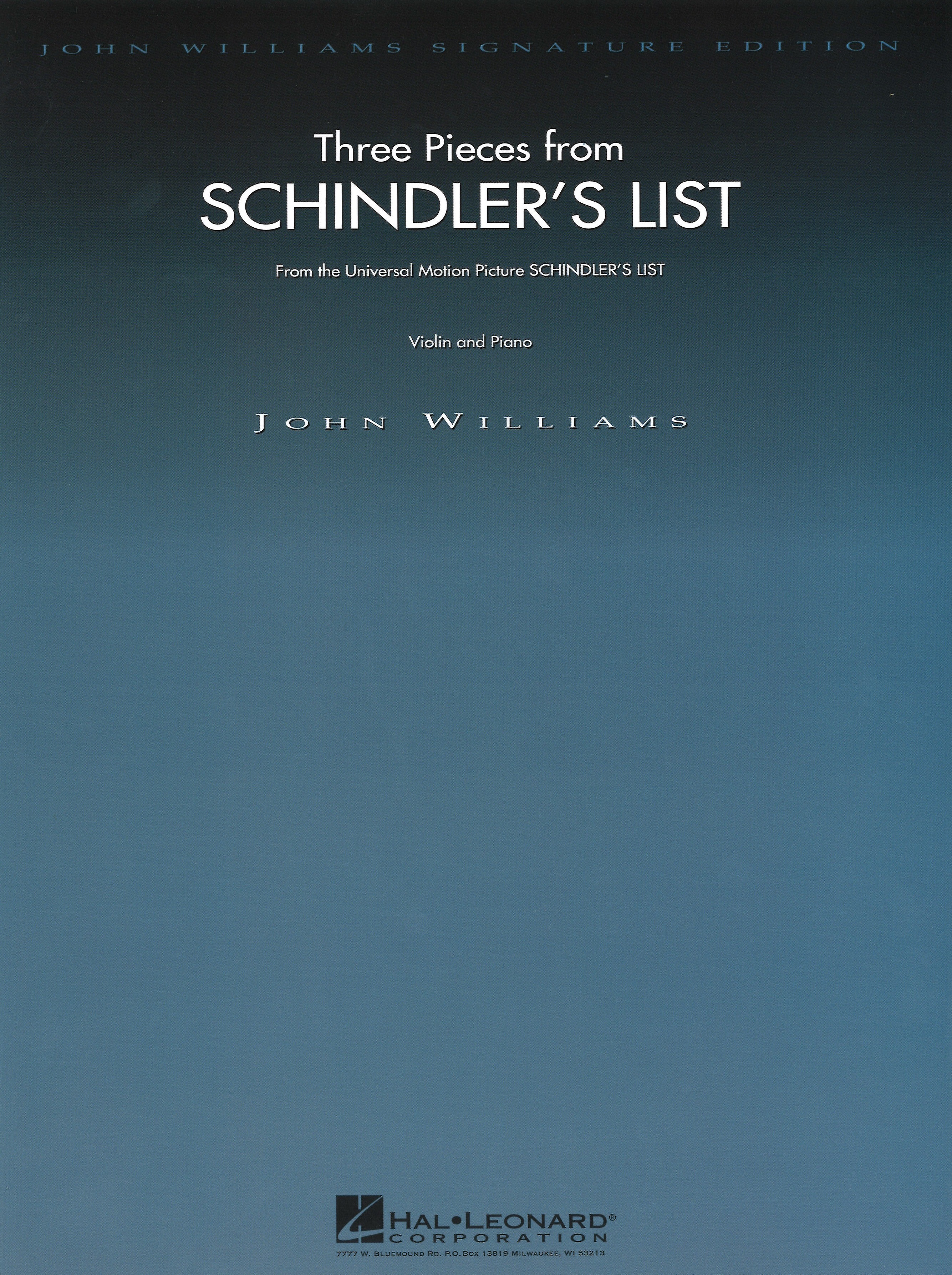 Schindlers List 3 Pieces Violin & Piano Sheet Music Songbook