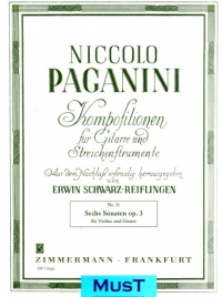 Paganini Sonatas(6) Op3 Violin/guitar Sheet Music Songbook