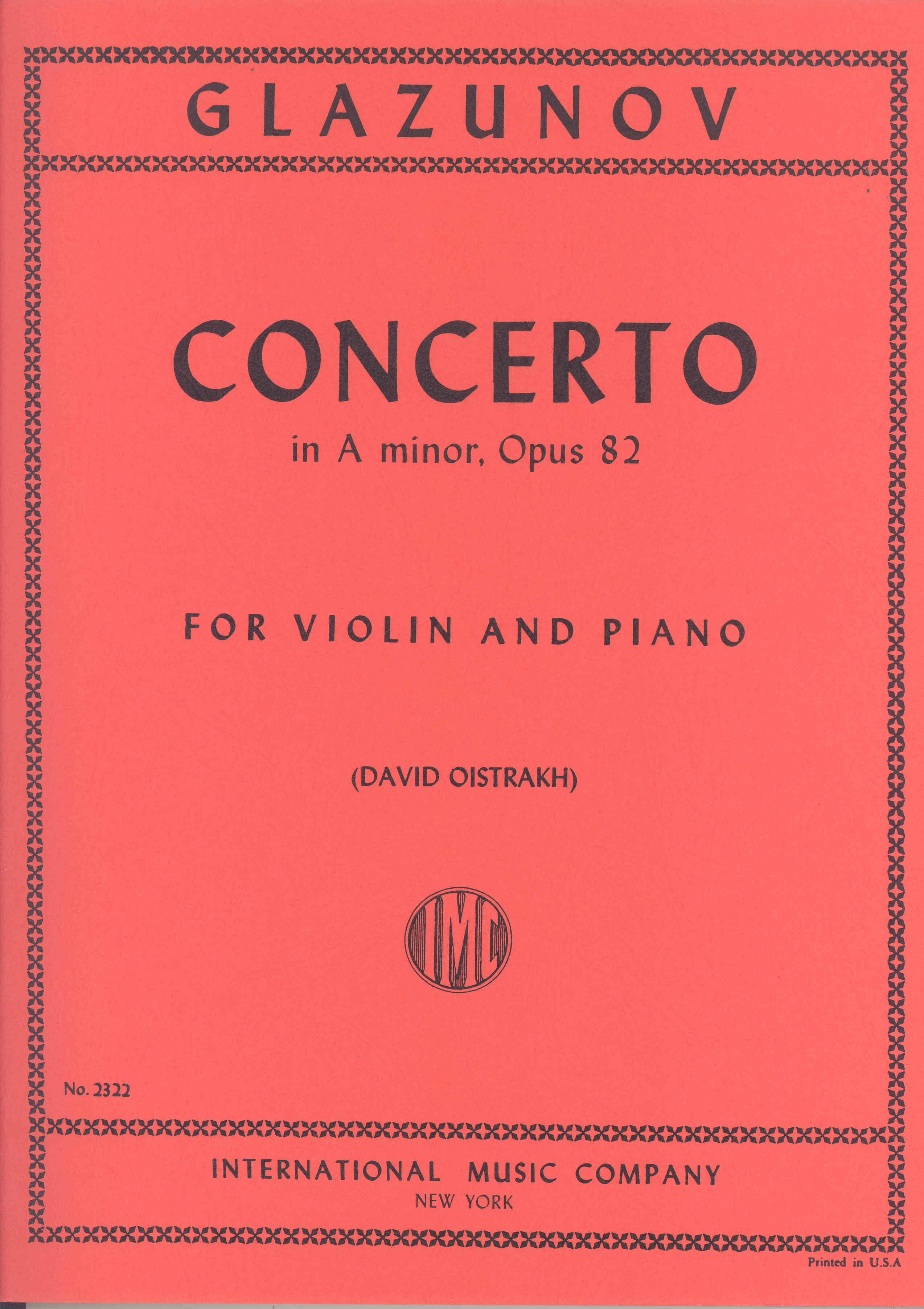 Glazunov Concerto A Minor Op. 82 Violin & Piano Sheet Music Songbook